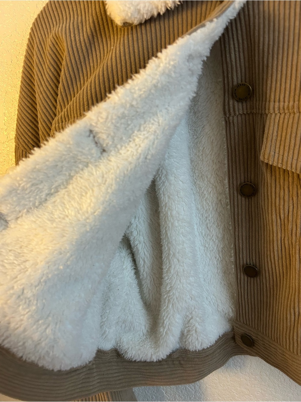 Cropped Corduroy Teddy Jacket with Sherpa Collar — Tan - Picture 2 of 4